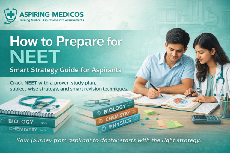 NEET preparation strategy guide with students studying biology, chemistry, and physics using a smart study plan